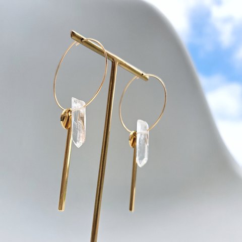Jewelry ice　氷　天然水晶　フープピアス　フープイヤリング　クリスタル