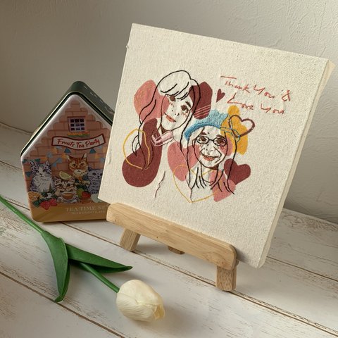 『Thank you&Love you』母の日ギフト　似顔絵刺繍パネル