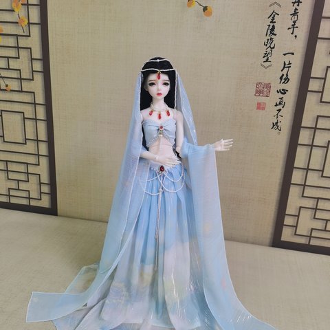 BJD DOLL ドール服 漢服 2点セット1/3サイズ 1/4サイズ 1/6ドール衣装 bjd1/3 doll服 球体関節人形服 女の子中国古代風のワンピース ブルー 中国西部地域のダンサーの服