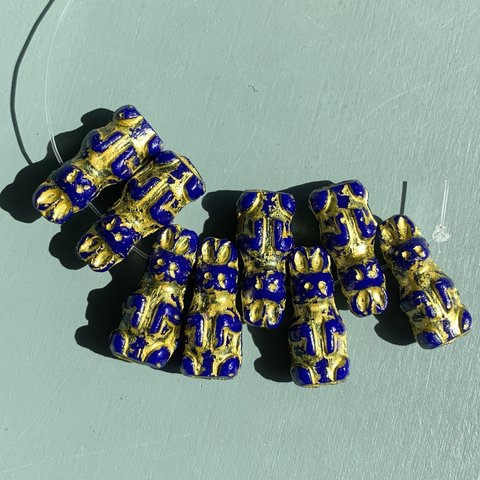 【4コセット】JIRI＊IVANA#czech beads#チェコビーズ　Easter bunny17✖️8㍉ cobalt blue/yellow gold