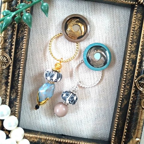 ☆Vintage☆カフェオレ×ライトブルーなアシメピアス/イヤリング