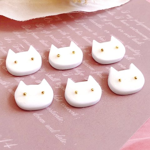 [送料込]6個セット 白ねこちゃん 1.5cm パーツ 