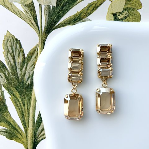 champagne gold crystal pierce / earring