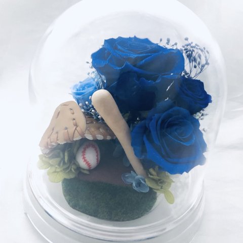 プリザーブドフラワー/青い薔薇の野球ドームアレンジ