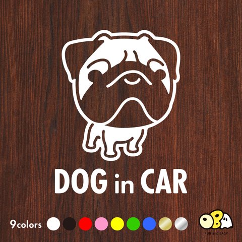 DOG IN CAR/パグA カッティングステッカー KIDS IN CAR・BABY IN CAR・SAFETY DRIVE