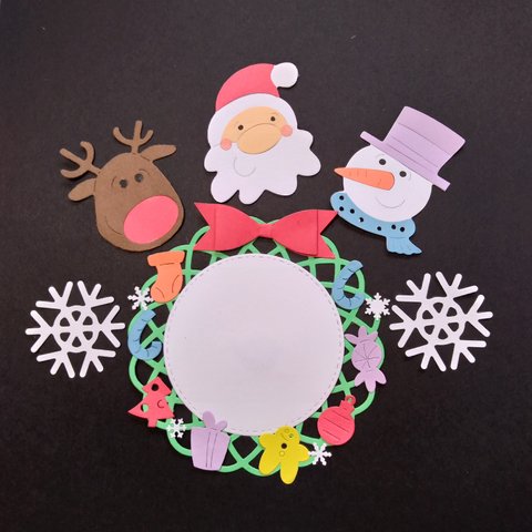 クリスマス サンタとリースのコメントカード クラフトパンチ アルバムに 写真