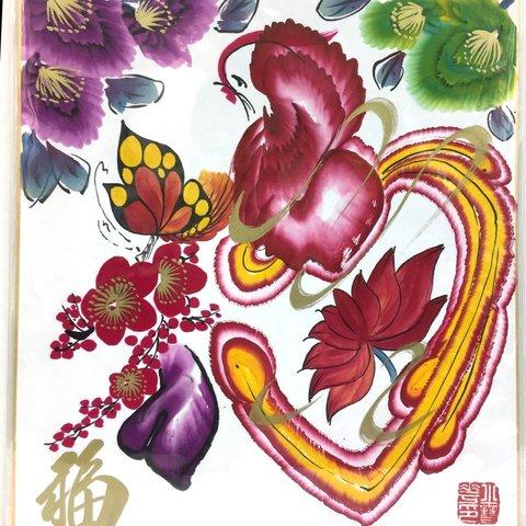 ✩【色紙のみ。福１文字。現品限り】 神戸・南京町中華街の花文字小雪華。