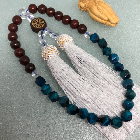 オリジナルデザイン【略式数珠・女性用】ブルータイガーアイカット＆紫檀