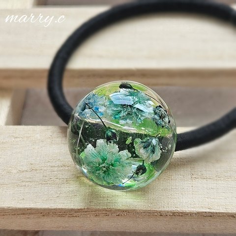 琉球ガラス～*グリーンの色彩あめ玉ヘアゴムmarry.c's handmadeaccessory