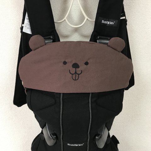 ベビービョルンone ＋air用に変更★よだれカバー、首回りカバーチャコールグレークマさんに変更☆胸元カバー＋★