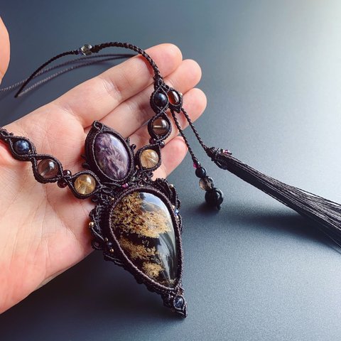 charoite × zebra amber / macrame necklace #マクラメネックレス#