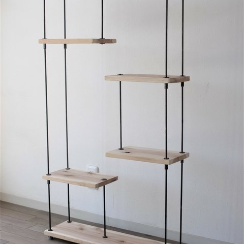 【送料無料】wood iron shelf 1150*600*225（アイアン 棚 シェルフ ウッド 鉄 木 収納棚 アンティーク オープンラック 両面棚 段違い棚 観葉植物）