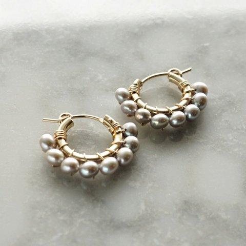 14kgf Freshwater Pearl silver wrapped pierced earring フープピアス