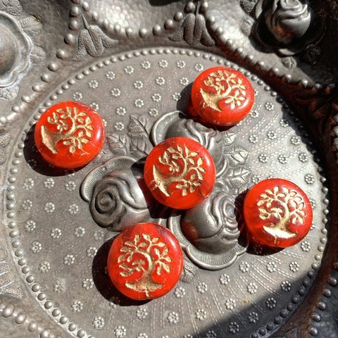 【1コずつ販売】JIRI＊IVANA#czech beads#チェコビーズ　tree of life 生命の樹bonsai19㍉　tomato red/bronze