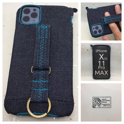 XSMax,11ProMax用 布のiPhoneジャケットデニム カワセミブルー