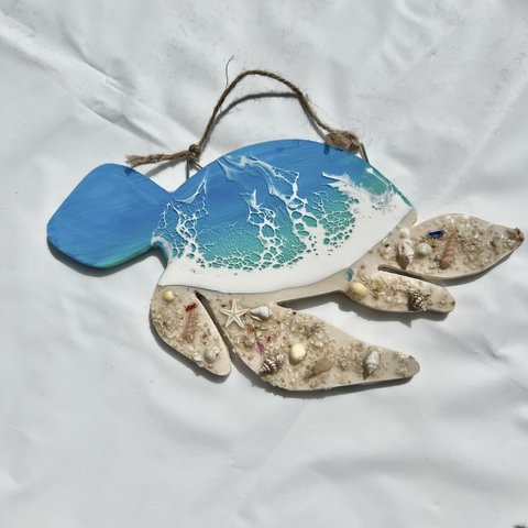 ミニホヌの海　レジンアート　波　海　ブルー　貝殻　珊瑚砂　沖縄　ハワイ