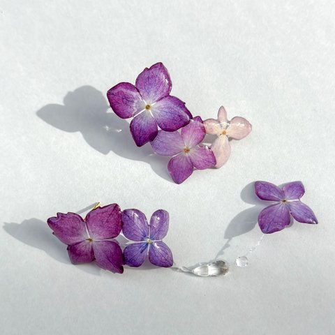 〜むらさきにけぶる雨〜紫陽花ガーランドピアス