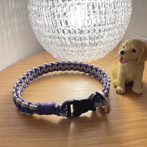 マクラメ 犬首輪 purple×gray