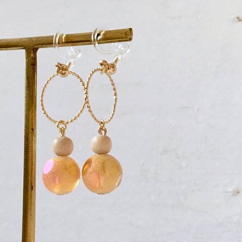 orange & wood pierce/earrings