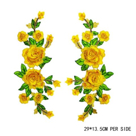 豪華薔薇刺繍モチーフ　2枚組 29X13.5cm 黄色