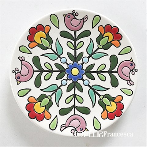 スペインタイルアート：花と鳥の飾り皿(小)B