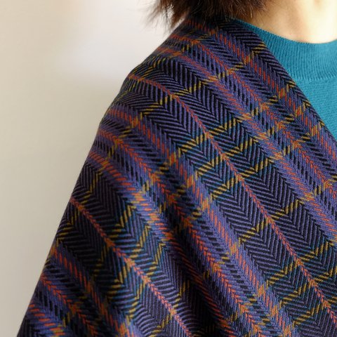 ケープ コート Re_1say / タータンチェック ウール【 マルチカラー / バイオレット 】/ cape coat / check wool