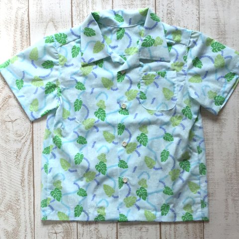 【130】涼しげなミントグリーンのキッズのアロハシャツ　