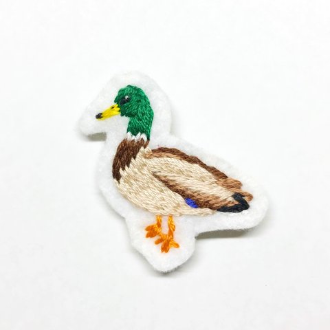 マガモ　刺繍ブローチ