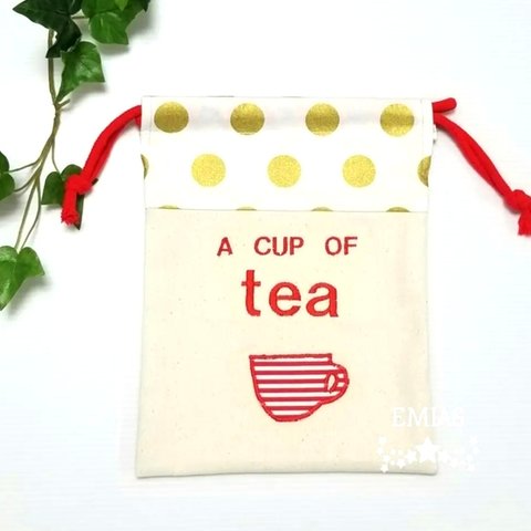 ❤セール    A CUP OF TEA   巾着　【ドット】