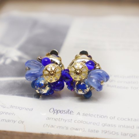 【Clip-on earrings】Wa inspired blue earrings#80