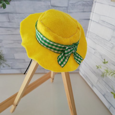 ＊完成品＊　コスプレ　幸運の黄色い帽子（緑リボン）　帽子
