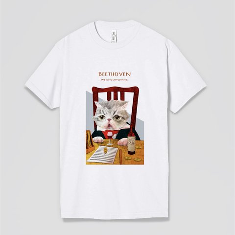送料無料/厚みのあるコットンTシャツ「ベートーヴェンのネコ」