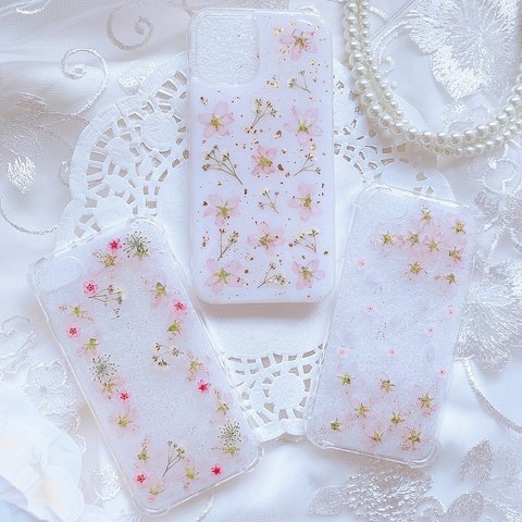 期間限定♡桜のスマホケース♡春　桜　スマホケース　押し花　お花　iPhone Galaxy Xperia oppo Moto AQUOS