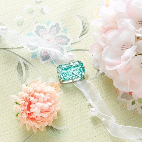 KILIKO　JEWELRY（東京切子）帯留め　麻の葉　Peacock Green