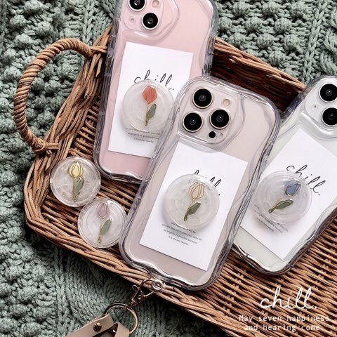 ୨୧iPhone15シリーズ対応୨୧ ~うねうねiPhone case~ 【チューリップ】【k】