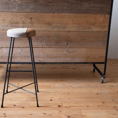 【送料無料】TWO TONE STOOL HIGH/パッチワーク/本革/帆布/アイアン