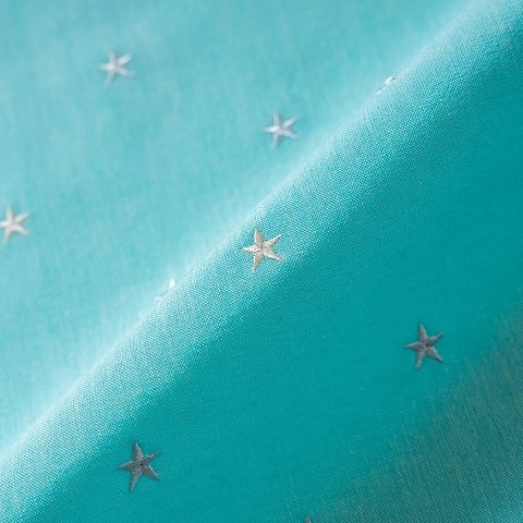 刺繍生地 【星/ミントグリーン/ゴールド＆シルバー】 カットクロス 綿ポリ