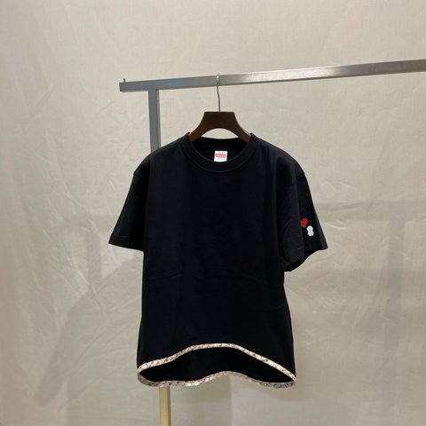 黒ビションフリーゼ半袖Tシャツ　ビション＋わんちゃん柄パイピング