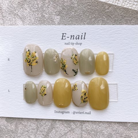 ミモザ  𓂃𓂂𖡼.𖤣𖥧𓈒◌܀  ネイル　フラワー　イエロー　春ネイル　お花　シンプル　nail flower