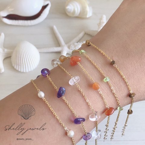 天然石 & チェーン の ブレスレット natural stone design bracelet