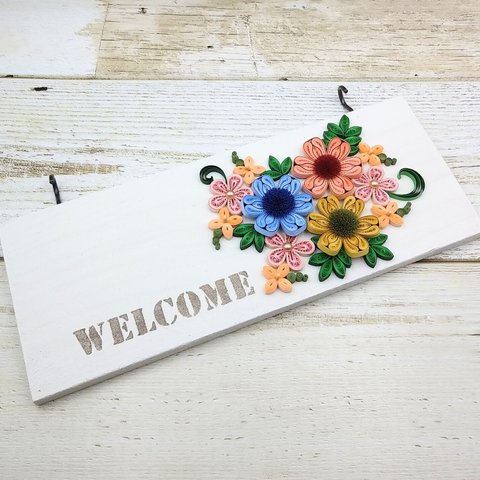 ナチュラルカントリーなクイリングの木製プレート(WELCOME·レトロ)