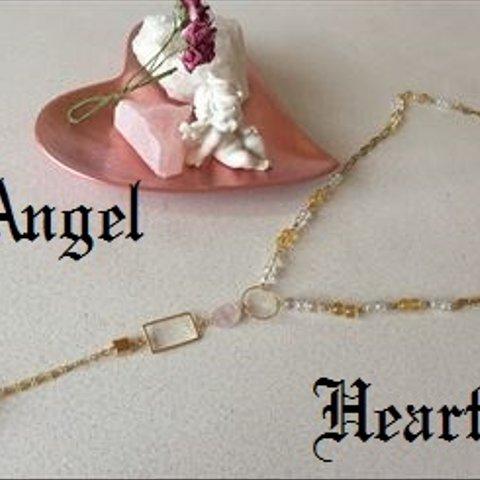 ～Angel　Heart～　天然石　ネックレス　若草翡翠・シトリン・ローズクォーツ・キラキラビーズ＆水晶　ゴールド