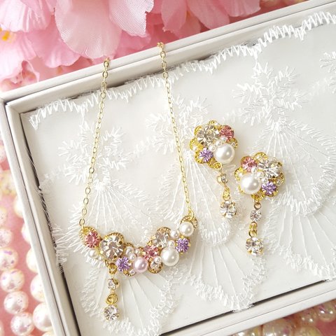 【特別記念】春ふんわり綺麗 花咲く さくら ジャスミン colorモチーフ♡ピアス*ネックレス♡セット