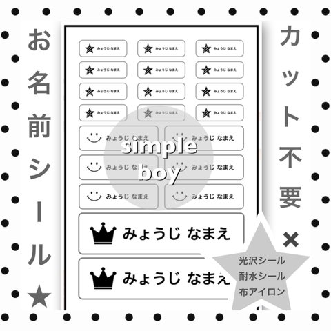 カット不要 剥がすだけ 名前シール 耐水シール 20分割   simple boy