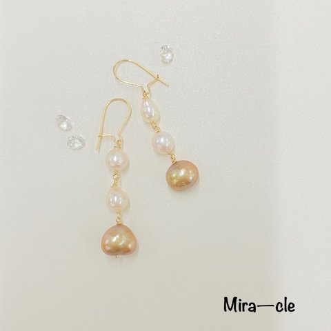14kgf★天然石【染め淡水パール】ピアス ～Mira-cle～