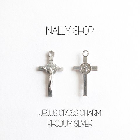 【10個】在庫限り！Jesus Cross Charm Rhodium Silver【MS0179】