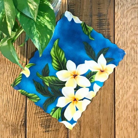 【期間限定値下げ】Sサイズ　ハンドメイド みつろうラップ ミツロウラップ　エコラップ インポート生地　Hawaii Plumeria blue  ¥700⇢¥570