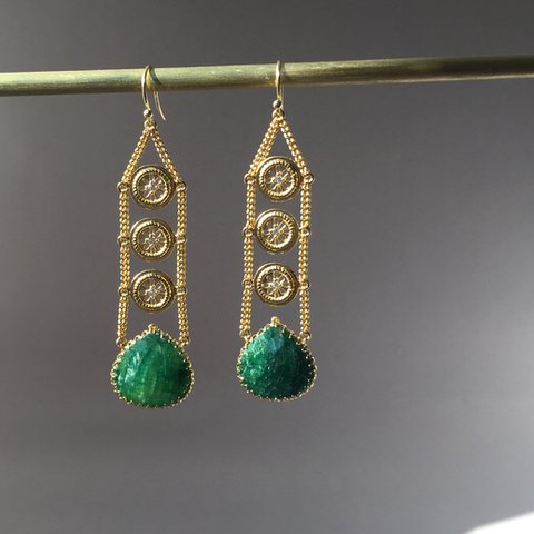 “Nouveau-romanesque” series - emerald (エメラルド) earrings