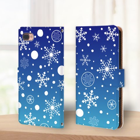 Lumi 雪の結晶 夜空 手帳型 スマホケース ほぼ 全機種対応 ron02-730