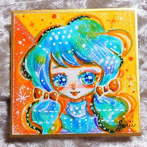 🍊Orange ribbon🎀
【7.6×7.6センチ  豆色紙  原画イラスト】